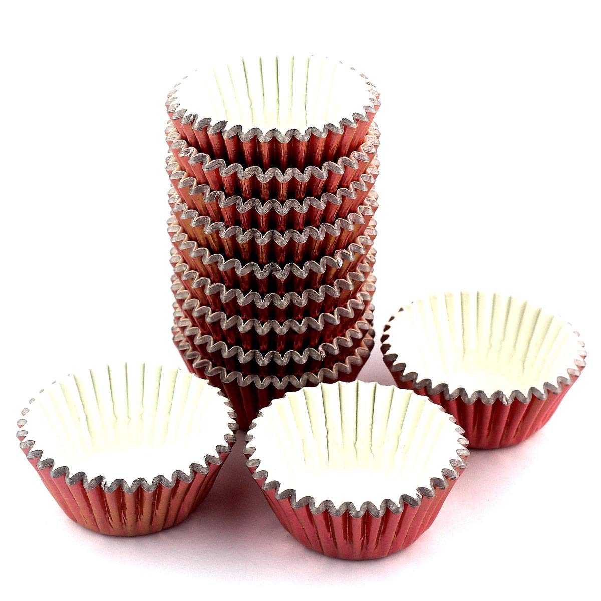 Eoonfirst Mini Foil Metallic Cupcake Liners Thanksgiving Muffin Paper Baking Cups 300 Pcs (Rose Gold)